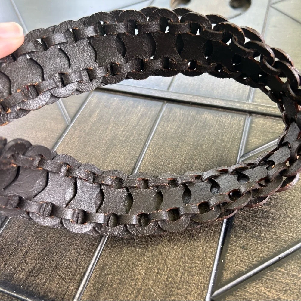 Antonio Melani ladies genuine leather braided boho belt size medium gold buckle